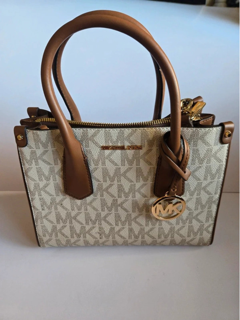 Michael Kors Vanilla MK Signature Small Satchel Crossbody Bag + Strap